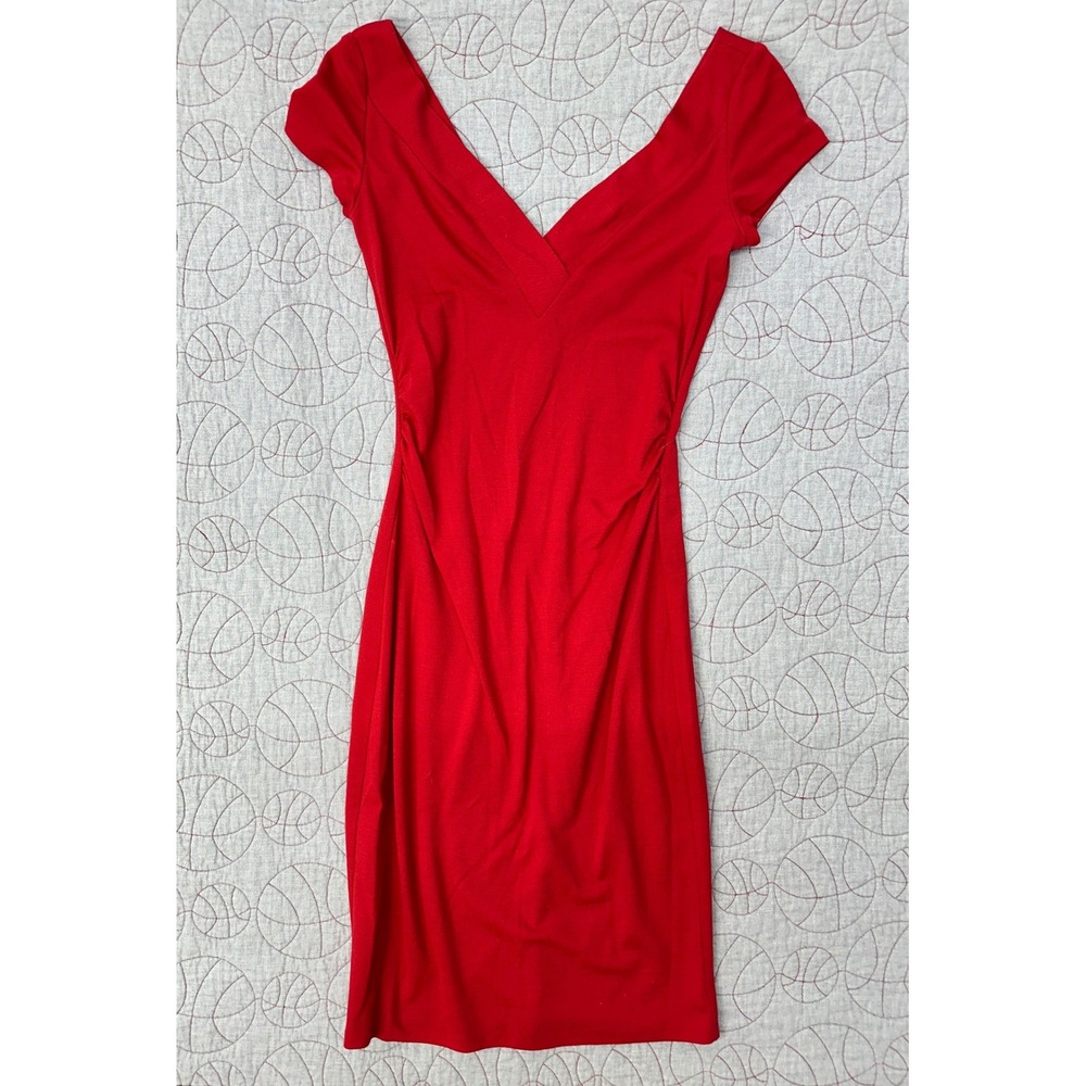 Diane von‎ Furstenberg Sheath Dress Red Wool Ruched V-Neck USA / Womens Size 8